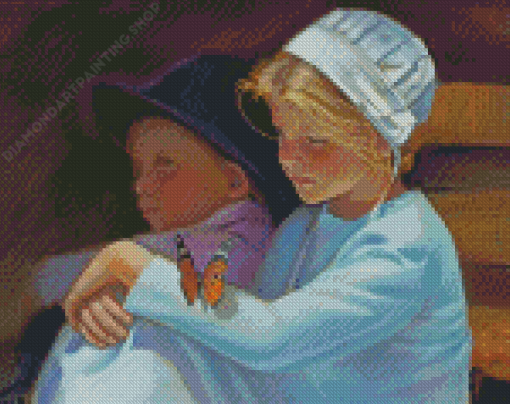 Amish Children With Butterfly Diamond Painting