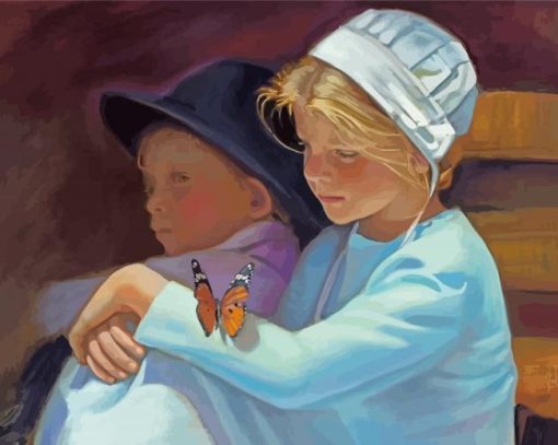 Amish Children With Butterfly Diamond Painting