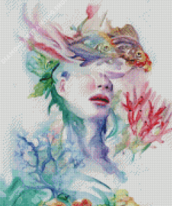 Abstract Lady And Fishes Art Diamond Painting