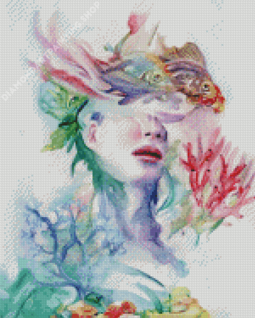 Abstract Lady And Fishes Art Diamond Painting