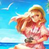 Blonde Long Hair Anime Lady By The Sea Diamond Painting