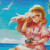 Blonde Long Hair Anime Lady By The Sea Diamond Painting