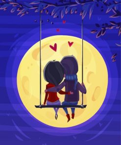 Boy And Girl Watching Moon Diamond Painting