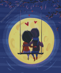 Boy And Girl Watching Moon Diamond Painting