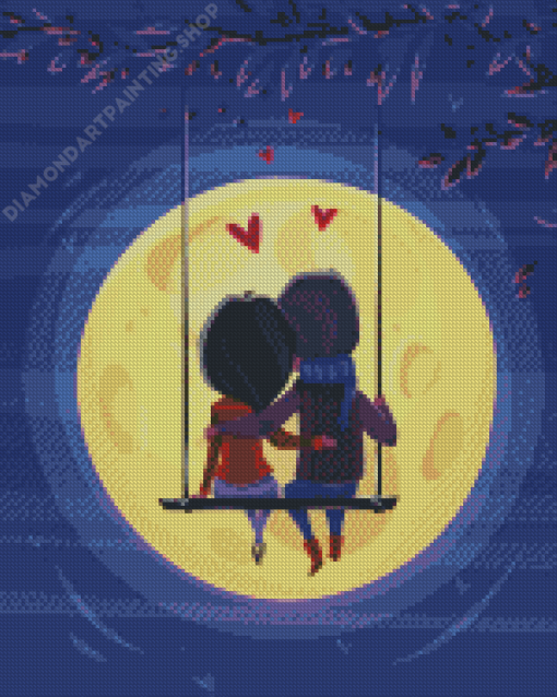 Boy And Girl Watching Moon Diamond Painting