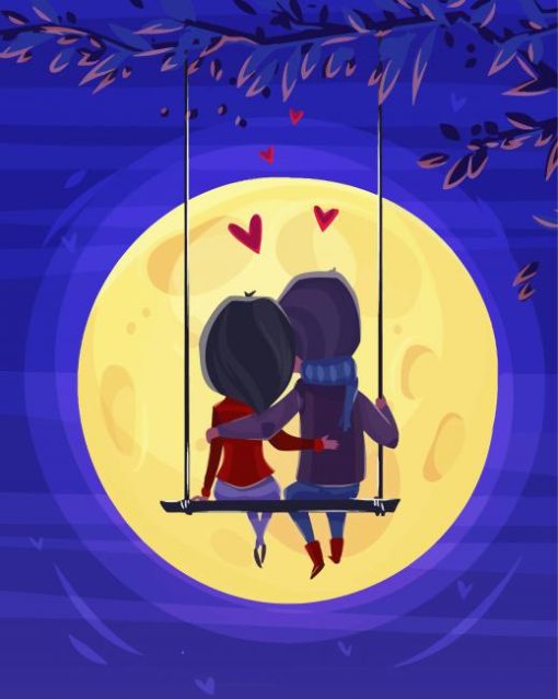 Boy And Girl Watching Moon Diamond Painting