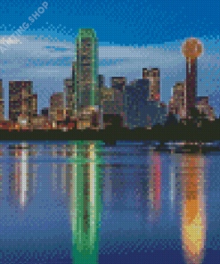 Dallas Skyline Reflection In Water Diamond Painting