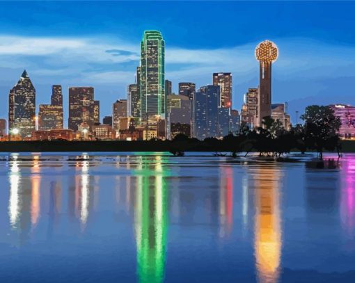 Dallas Skyline Reflection In Water Diamond Painting