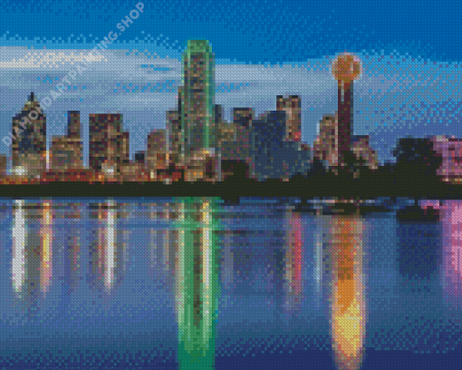 Dallas Skyline Reflection In Water Diamond Painting