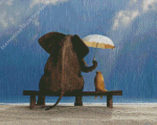 Elephant On A Bench Diamond Painting