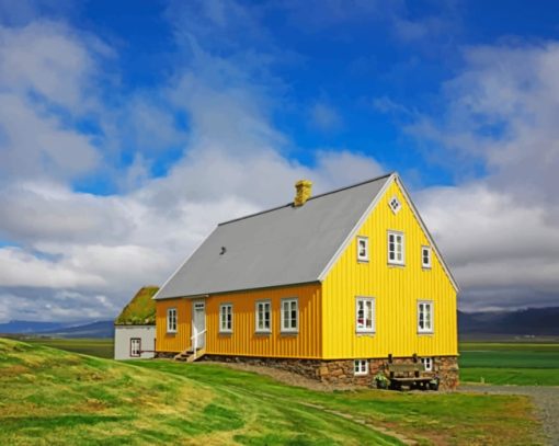 Iceland Houses Yellow Diamond Painting