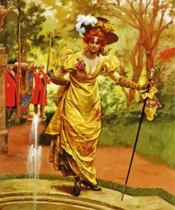 Lady And Goldfish Pond Diamond Painting