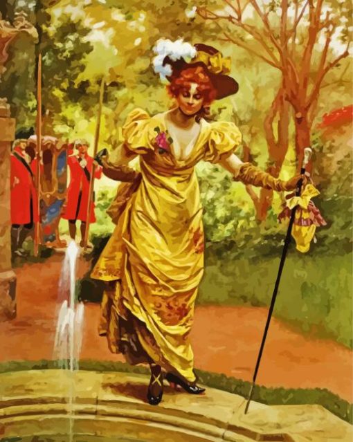 Lady And Goldfish Pond Diamond Painting