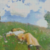 Lying Woman In Meadow Diamond Painting