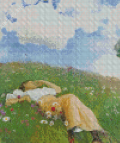 Lying Woman In Meadow Diamond Painting