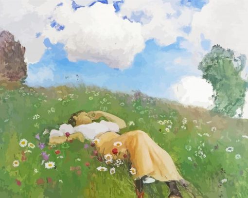 Lying Woman In Meadow Diamond Painting