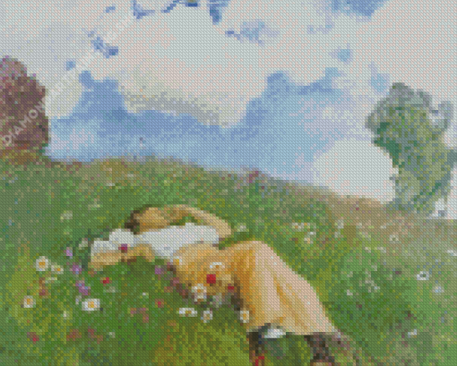 Lying Woman In Meadow Diamond Painting