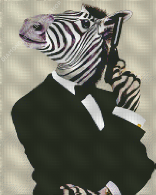 Mr Zebra With Gun Diamond Painting