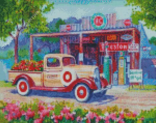 Old Gas Station Truck Art Diamond Painting