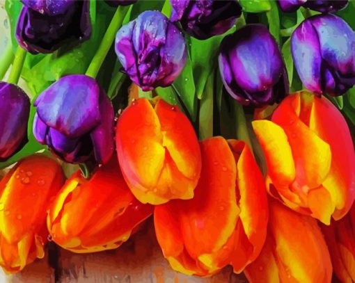 Orange Purple Tulip Diamond Painting