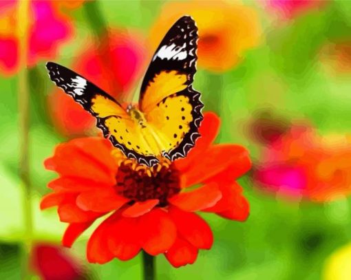 Orange Flower With Butterfly Diamond Painting