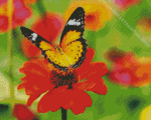 Orange Flower With Butterfly Diamond Painting