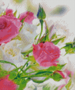 Pink And White Roses Flowers Diamond Painting