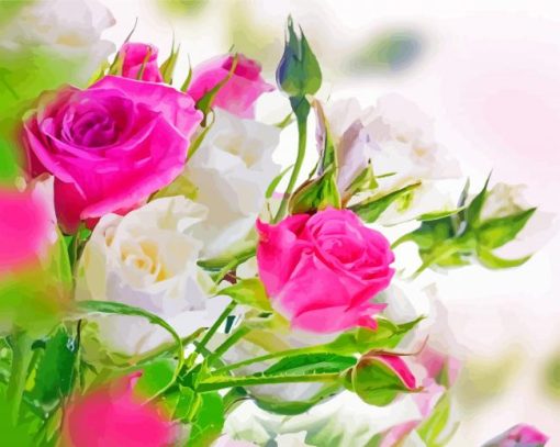 Pink And White Roses Flowers Diamond Painting