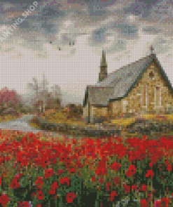 Poppies Country Church Diamond Painting