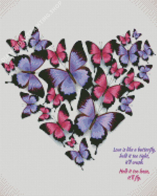 Purple And Pink Heart Of Butterflies Diamond Painting