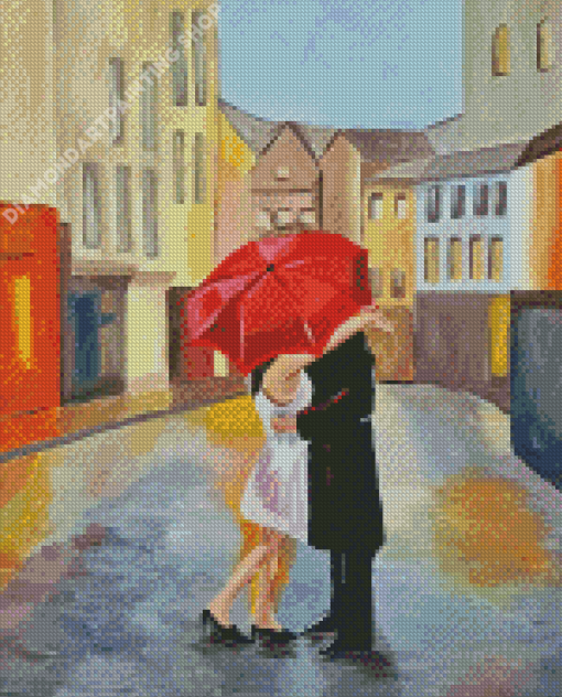 Romance Couple In Rain Diamond Painting