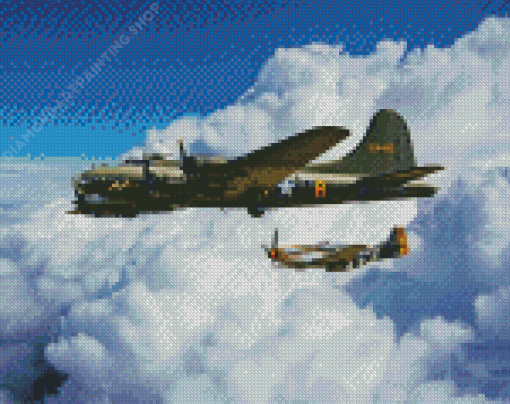 Sally B17 And P51 Mustang Diamond Painting