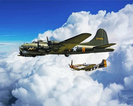 Sally B17 And P51 Mustang Diamond Painting