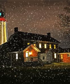 Snowy Fort Gratiot Lighthouse Diamond Painting