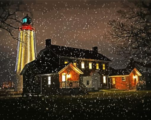 Snowy Fort Gratiot Lighthouse Diamond Painting