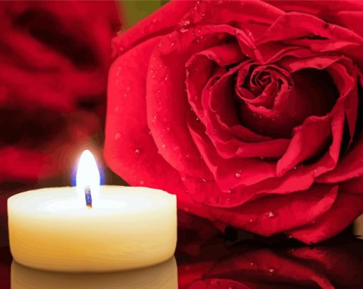 Tea Light And Red Roses Diamond Painting