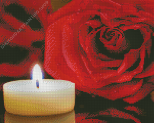 Tea Light And Red Roses Diamond Painting