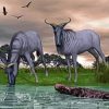 Two Blue Wildebeest Diamond Painting