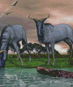 Two Blue Wildebeest Diamond Painting