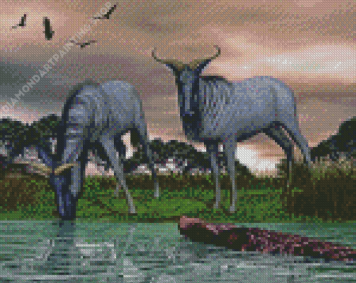 Two Blue Wildebeest Diamond Painting