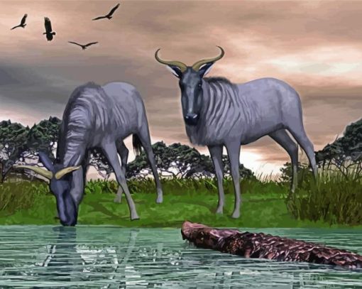 Two Blue Wildebeest Diamond Painting