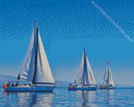 White Sailboats Diamond Painting