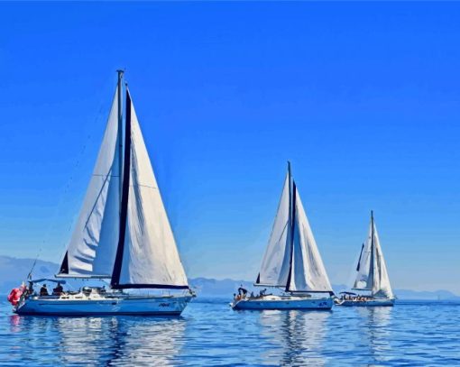 White Sailboats Diamond Painting