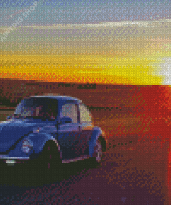 Blue VW Car Sunset Diamond Painting