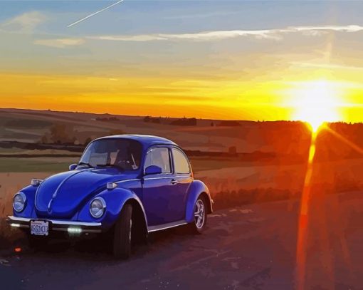 Blue VW Car Sunset Diamond Painting