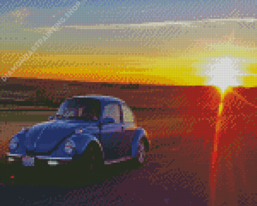 Blue VW Car Sunset Diamond Painting