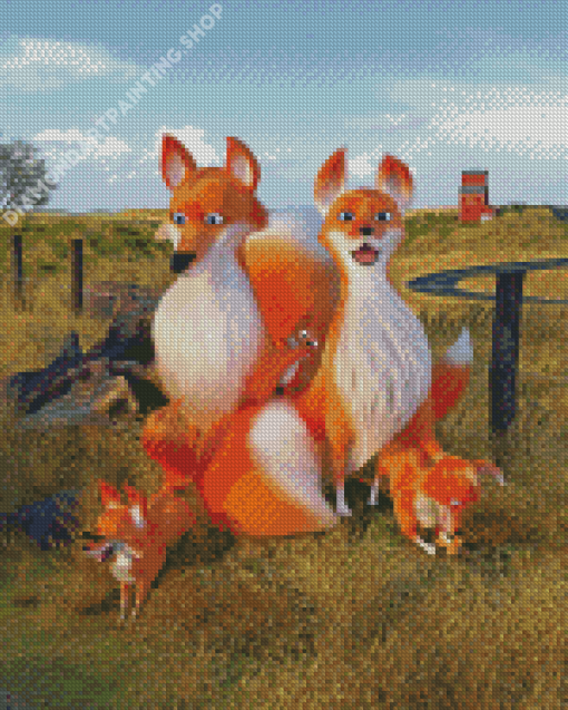 Happy Fox Family Art Diamond Painting