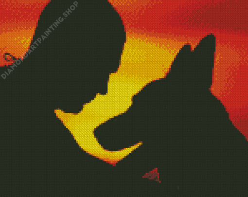 Lovers Man And Dog Silhouette Diamond Painting