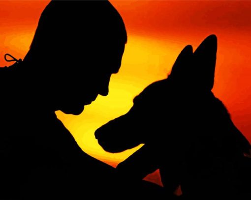 Lovers Man And Dog Silhouette Diamond Painting