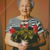 Old Woman With Flower In Vase Diamond Painting